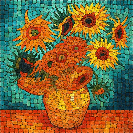 Bold mosaic tile inspired by Van Gogh with swirling strokes