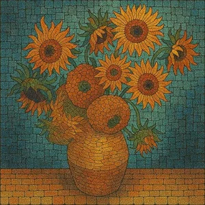 Fragmented mosaic with bold contrasts and artistic flair