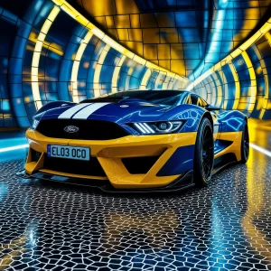 Leeds United blue and yellow Ford Marcos Mantara with white racing stripe and “EL03 OCO” plate