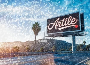 ArTile signature on a Hollywood hillside billboard.