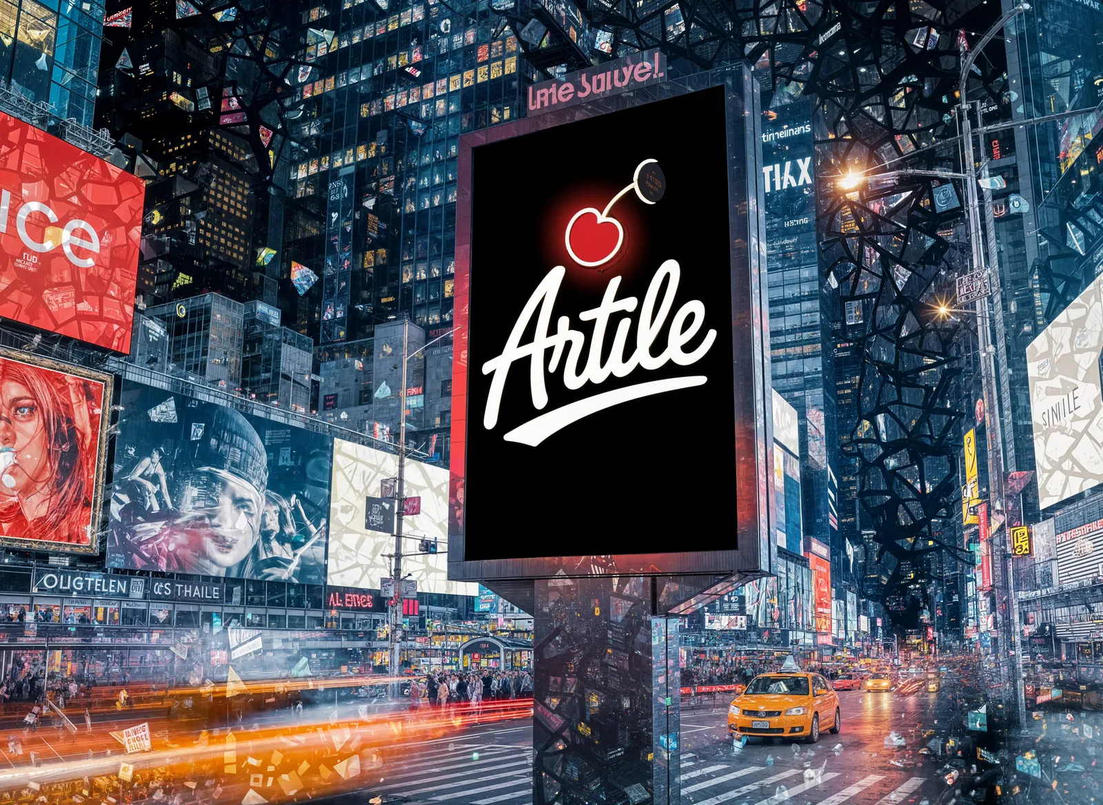 ArTile signature on a Times Square digital billboard.