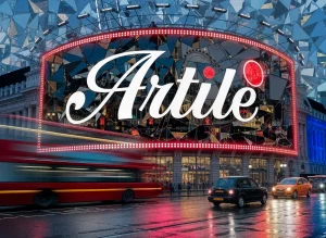 ArTile signature on a Piccadilly Circus billboard in London.