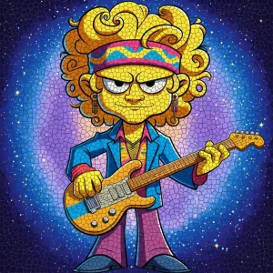 Simpz cartoon character with guitar and headband
