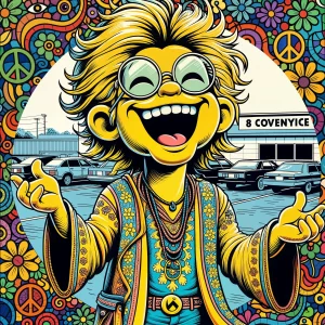 Simpz cartoon character with round glasses and bohemian clothes