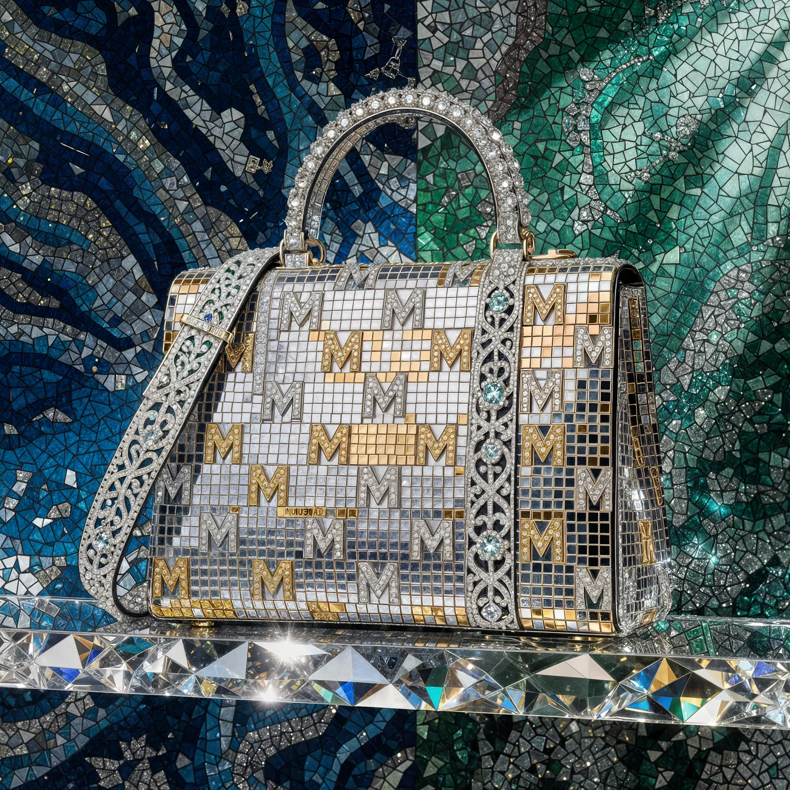 Mouawad jewels reborn as leather mosaic.