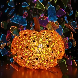 Abstract tesserae pumpkin glowing with polka dots
