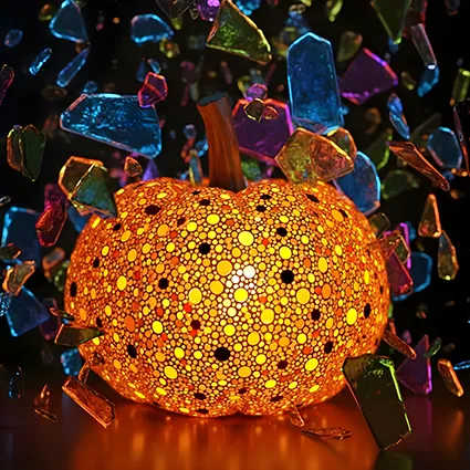 Abstract tesserae pumpkin glowing with polka dots