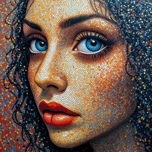 Tessera mosaic of glowing eyes