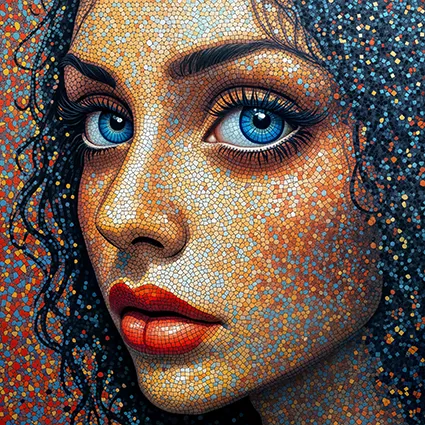 Tessera mosaic of glowing eyes