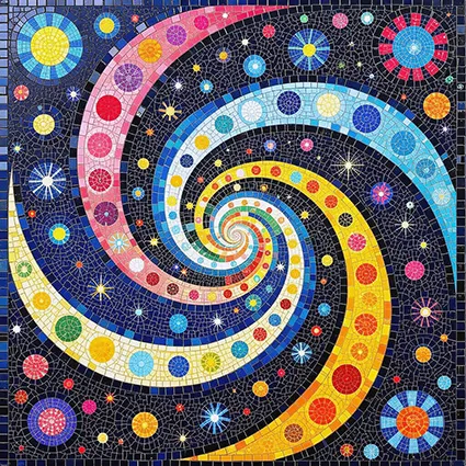 Tesserae mosaic pathway into infinity dotted tunnel