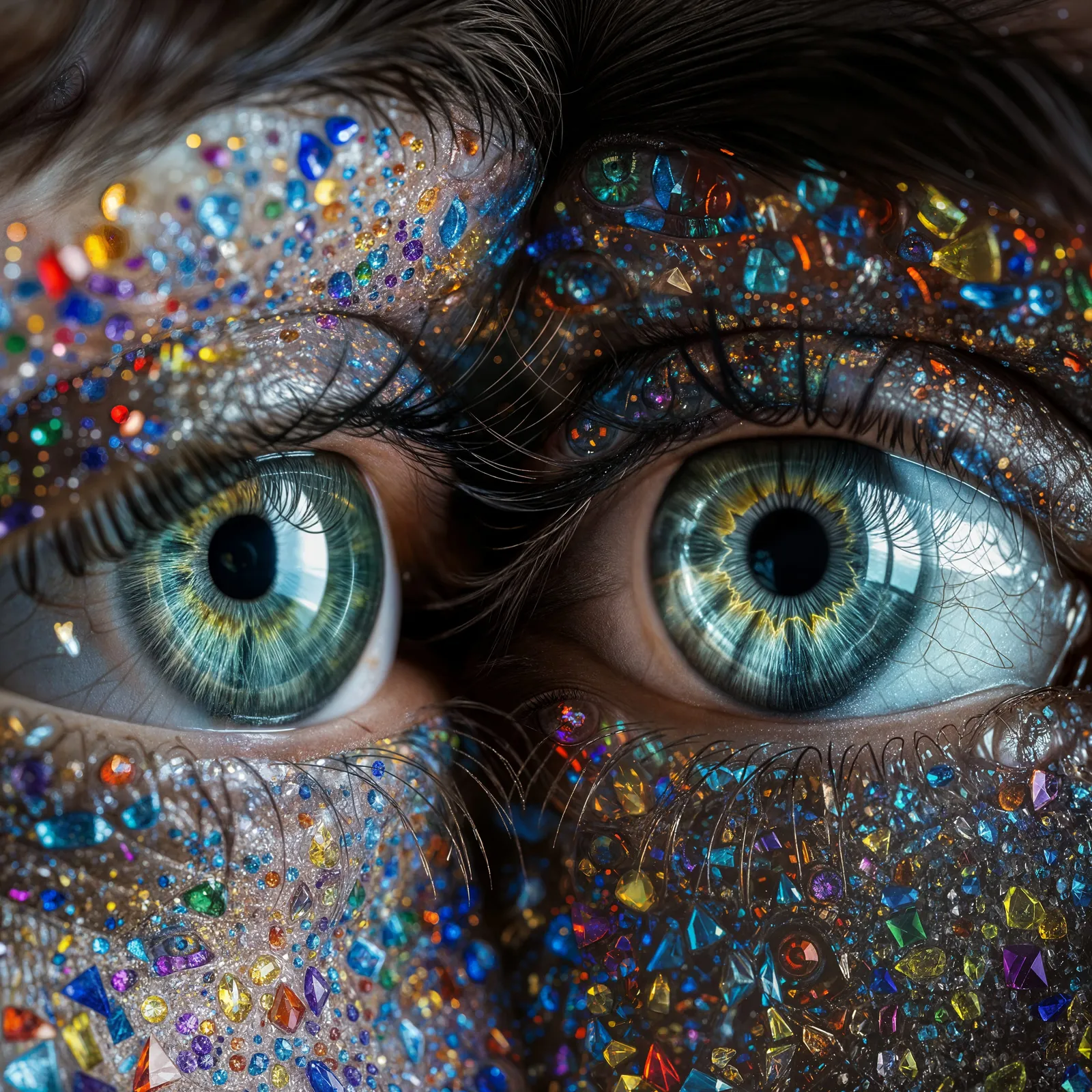 Crystal blue human eyes staring forward