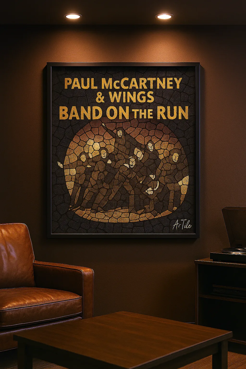 Mosaic “Band on the Run” album artwork framed in music lounge