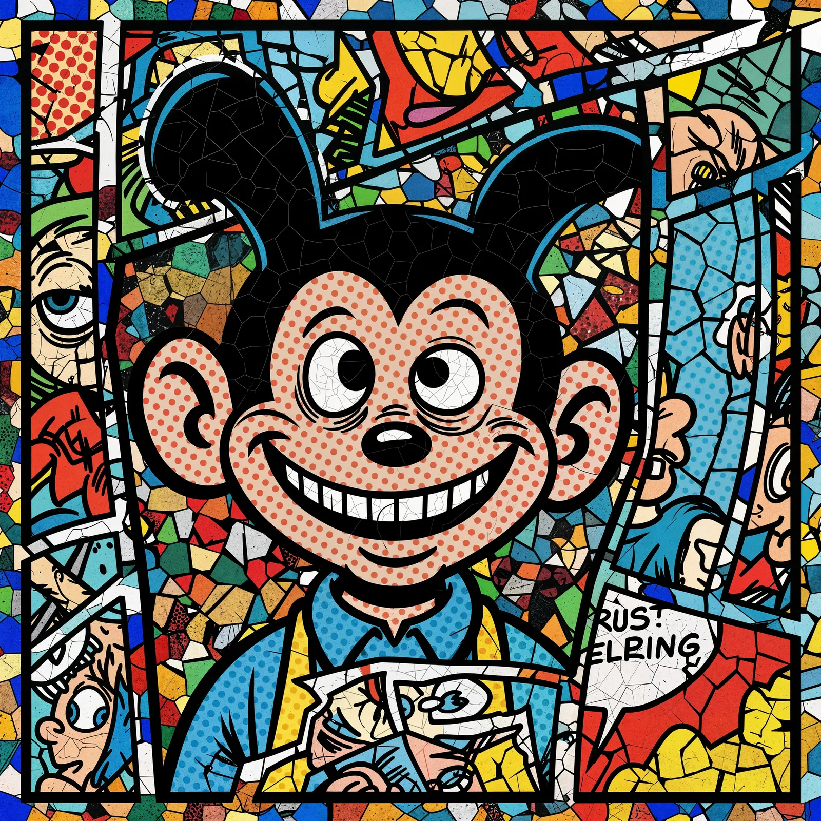 Abstract Plug hybrid with mosaic crackle overlays