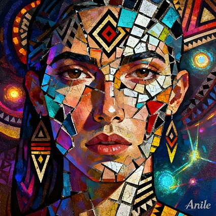Abstract surreal portrait with geometric mosaic shards