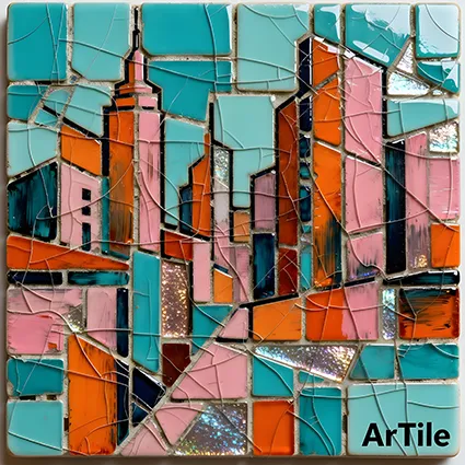 Abstract cityscape with cubist blocks and tesserae