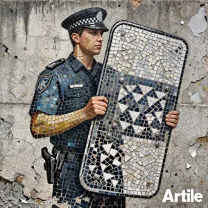 Policeman with tesserae shield