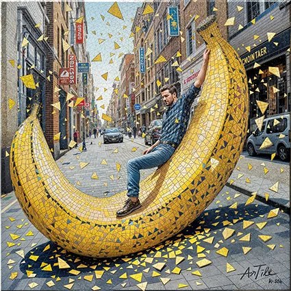 Man slipping on mosaic banana peel