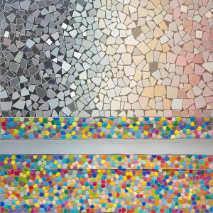 Abstract pastel mosaic in prismatic layers.