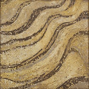 Abstract golden mosaic waves in radiant hues.