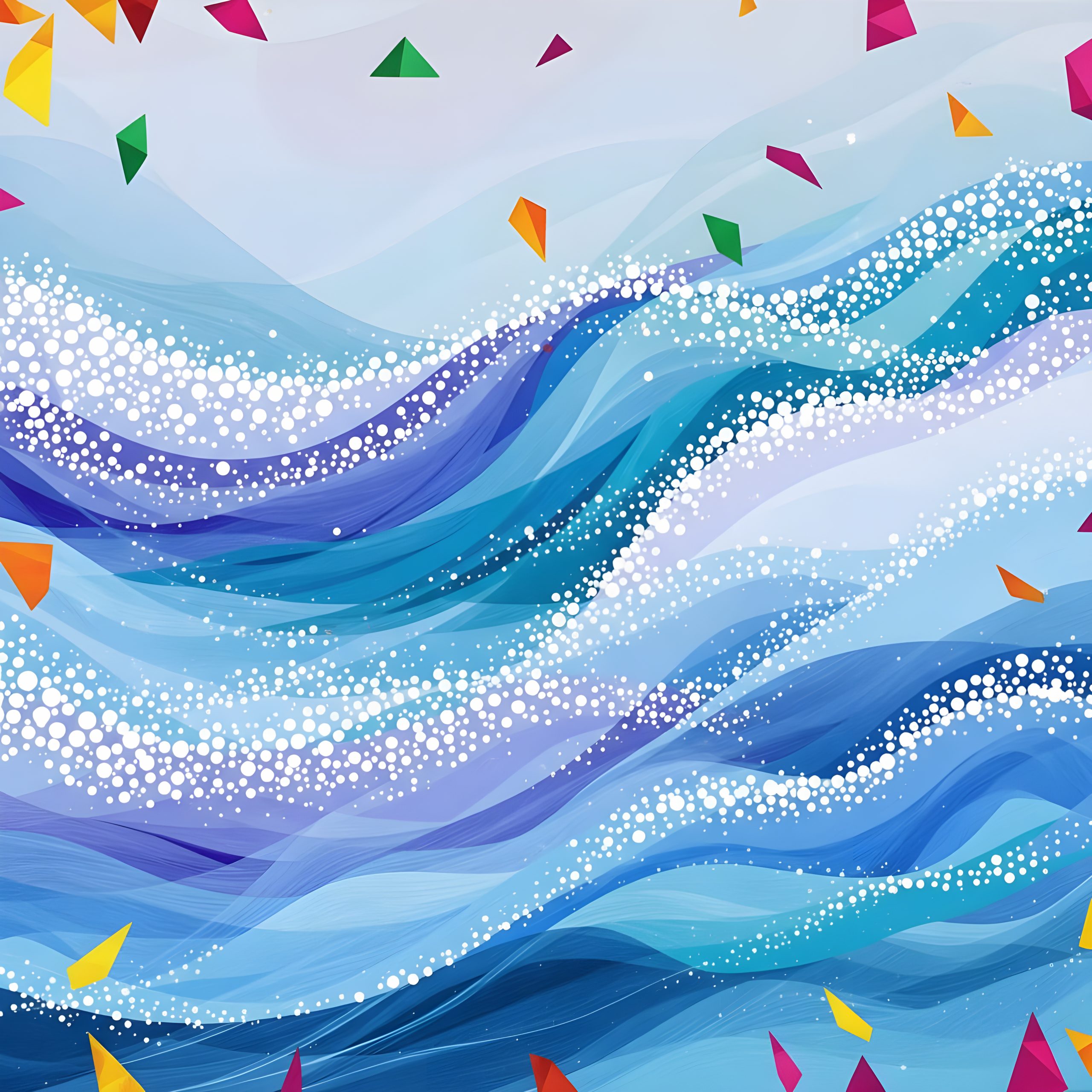 Abstract drifting mosaic waves in cyan and jade.