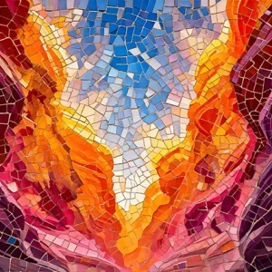 Abstract canyon art in orange, sienna, magenta.