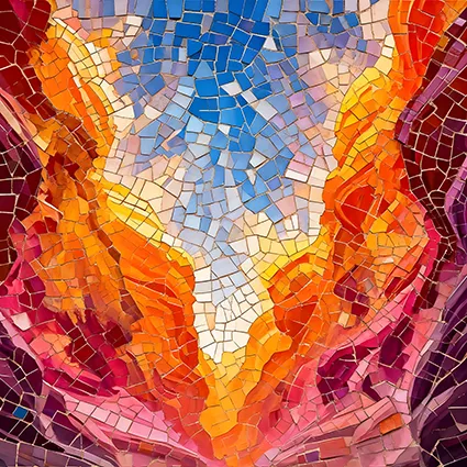 Abstract canyon art in orange, sienna, magenta.